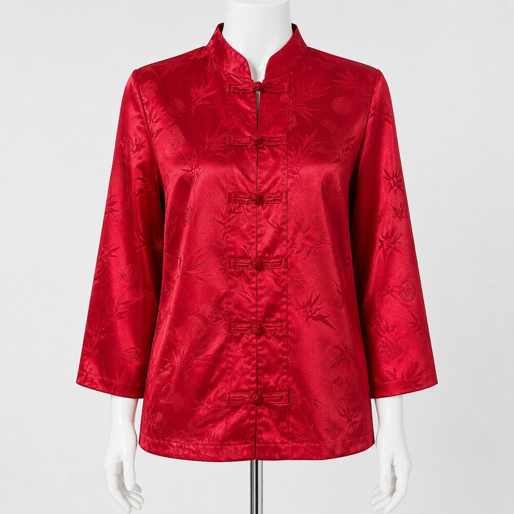 Vintage Notations Red Satin Asian Jacket Lightweight Size L